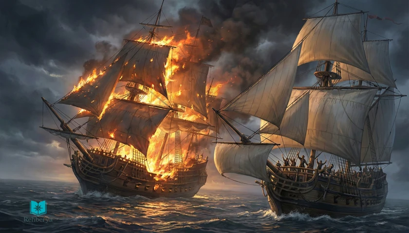 War Sails deniz savaşı taktikleri: yelken yakma ve düşman gemiyi yavaşlatma